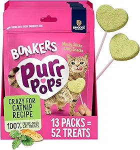 Bonkers Purrpops Freeze-Dried Catnip Flavored Lollipop Treats for Cats, 4 Pack (Pack of 13)