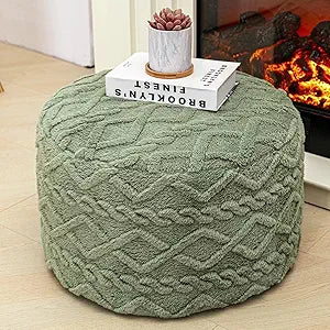 Poofieotto Round Pouf Ottoman Stuffed 20x12 Inches Floor Pouf Chair for Living Room Bedroom Modern Foam Pouf Ottoman Foot Rest for Couch Home Decor Pouffe Sage Green