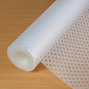 Hersvin Shelf Liners 24 in x 20 ft EVA Drawer Mats, Non-Adhesive Cupboard Protector, Kitchen Cabinet Lining Fridge Liner (Clear Crossed Stripe, 61x610cm)