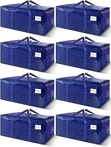 8 Pack Extra Heavy Duty Large Moving Bags with Strong Zipper & Carrying Handles, Sturdy Clothes Storage Bag Totes Bins, Packing Bags Moving Boxes College Moving Supplies, Dark Blue - 40 gal