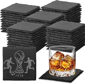 60 PCS Slate Coasters Black Square 4 Inch Bulk Rock, Blank Laser Engraving, Scratch Resistant Bottom, Home Office Kitchen Gift Wedding Bar Party Square Coasters