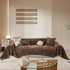 Solid 2 Cushion Sofa Covers Washable for All Seasons Reversible Chenille Dog Couch Cover for Women,Men Cozy Brown Loveseat Cover Versatile Furniture Cover for L-Shape Sofas,Chairs, 71"x118"