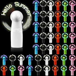 48 Pcs Portable Handheld Mini Battery Powerful Fan Hello Summer LED Small Personal Fan Party Favor Summer Gift for Travel Office Outdoor
