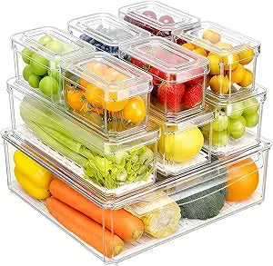 Pure Future 10-Pack Fridge Organizers and Storage Clear Container with Lids
