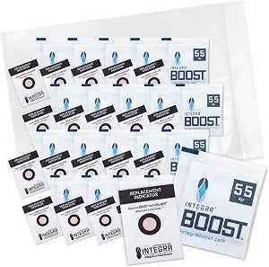 Integra Boost - 55% RH Level - 8 Gram Size - Two-Way Humidity Control Pack Incl. Replacement Indicator Cards - Food Storage & Herbs Preserver Moisture Balancer, Protects 1 OZ (Pack of 20)