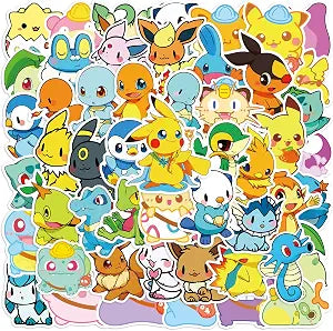 50pcs Pokemon Stickers for Water Bottle, Cute Cartoon Waterproof Vinyl Decal for Kids Teen Adult Girl Boy Laptop Phone Computer Skateboard Luggage Notebook Helmet Guitar