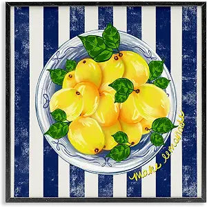 Lemon Still Life Striped Kitchen, 17 x 17 Inch Framed Gicle Print
