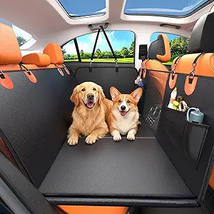 IceFun Hard Bottom Dog Car Hammock, Waterproof PU Leather Seat Cover | Supports up to 500 lbs, converts from hammock to cargo liner, waterproof PU leather with zipper side flaps