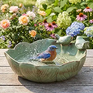 Large Ceramic Bird Bath for Outdoors, 10.1" Garden Bird Bath Bowl Only, Handmade Tabletop Ground Birdbath Bowl, Weather Resistant Wildlife Water Bowl for Outside, Garden, Balcony and Lawn