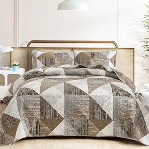 Dintszyayue Brown Quilt Queen Size, 3 Piece Triangle Patchwork Bedspread