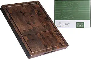 THETCHRY Walnut Wood Cutting Boards for Kitchen, End Grain Chopping Board Double Sided, Large Cutting Board with Handle, Charcuterie Butcher Block for Meal Prep & Serving with Gift Box, 17"13"1"