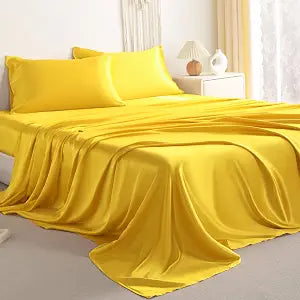 NTBAY Queen Satin Sheet Set, 4 Piece, Yellow