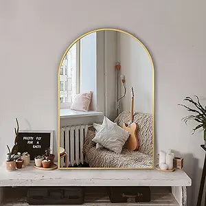 Arched Bathroom Mirror for Wall, 36" x 24" Gold Metal Frame Vanity Mirror, HD Glass Over Sink for Bathroom, Entryway, Bedroom