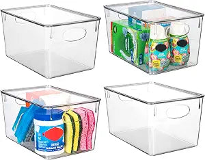 CLEARSPACE Plastic Storage Bins With lids Perfect Kitchen Fridge Organizer, Pantry Organization, Cabinet Organizers (4 Pack)