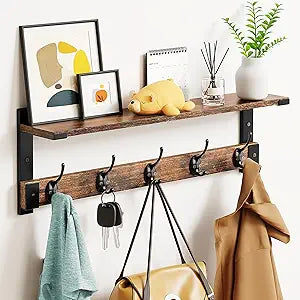 Oraich Coat Rack Wall Mount with Hooks and Shelf for Coat, Backpack, Key, Clothes Hanger, Wall Floating Shelf for Entryway, Living Room, Bathroom, Bedroom, Kitchen