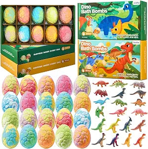 Dinosaur Bath Bombs for Kids with Surprise Toys, Dino Egg Gift Set, 20 Pack