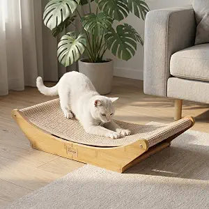 Sisal Cat Scratching Post & Bed, Bamboo Hammock Lounge for Large Cats | Premium cat scratching post & 2-in-1 lounge. Reinforced bamboo frame with high-density sisal for superior stability