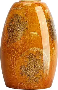 Oval Glass Lamp Shade Cover for Kitchen Pendant Light over Island, Orange Stone Crackle Hanging Ceiling Light Fixture Replacement, 7x4.71" with 1.65" Fitter, Pendant Chandelier Glass Shade 1 Pack