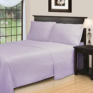 SUPERIOR Egyptian Cotton 300 Thread Count Bed Sheet Set, 1 Elastic Deep Pocket Fitted Sheet, 1 Flat Sheet, 1 Pillowcase, Daily Sheets, Luxury Home Essentials, Striped, Twin XL, Lavender