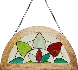 RIVER OF GOODS 14" H Tiffany-Style Floral Stained Glass Window Panel