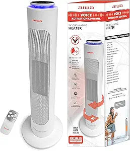Aiwa Smart Space Heater, Voice Activated Smart Oscillating Room Heater, 24Γ in., Overheat Protection, Tip-Over Auto Shutoff Safety Feature, Timer, Adjustable Digital Thermostat, Indoor Room Heater