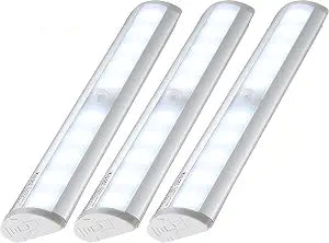 KULED 10-led Motion Auto Sensing LED Light, Battery Powered DIY Stick-on Under Cabinet Anywhere Portable Wireless with Magnetic Tape Strip Night Light 3 Pack