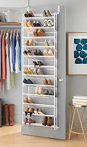 Whitmor 36 Pair Over The Door Shoe Organizer, 12 Tier Hanging Shoe Organizer, Heavy Duty Metal & Mesh Shoe Holder, Hanging Shoe Rack for Closet Organizer & Storage, 74"H x 21.7"W x 7.5"D, White