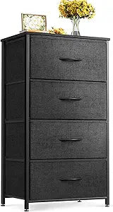 ODK Dresser for Bedroom with 4 Storage Drawers, Small Dresser Chest of Fabric Drawers with Sturdy Steel Frame for Small Space, Wood Top, Black