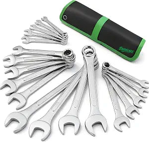 19-Piece Metric Combination Wrench Set, 6-24mm Standard Spanner Wrench Set, Mechanic Tool Sets with Rolling Pouch, Open End Wrenches for Household, Garage, Workshop, Auto Repairs