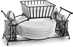Sorbus Buffet Caddy, Stackable Utensil, Napkin & Plate Holder (Black)