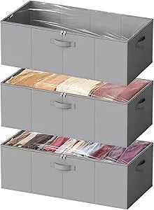 SpaceAid 3 Pack 10" High Under Bed Storage Containers, Large Underbed Storage Organizer Bins with Lids for Bedroom, Dorm, Clothes, Closet Organization, Bed Sheets and Blankets (Gray)