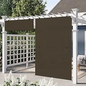 E&K Sunrise 6'W x 6'H Outdoor Roller Shades Patio Cordless Roll Up Blinds Foldable Sun Shade UV Block Exterior Sun Screen for Outside Porch Backyard Deck Pergola (Brown)