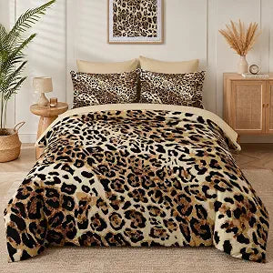 Nesker Comforter Set Queen Size, Leopard Print Wild Cheetah 7 Pcs Bedding for Kids and Adults, Animal Safari Skin Pattern Bed Sheet Sets with Fitted Sheet 2 Pillowcases & 2 Shams
