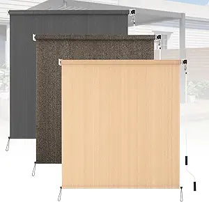 Kokorona Outdoor Roller Shades 5' W x 8' L (60" W x 96" H), Cordless Patio Shades Roll Up Outdoor, 90% UV Protection Outside Sun Shade Roller Blinds Cloth for Porch Pergola Balcony Windows, Walnut