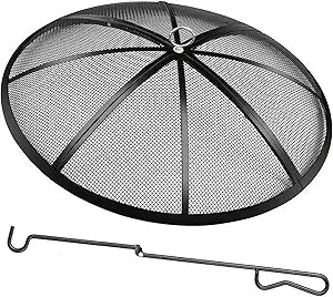Fire Pit Spark Screen, 22 Inch Diameter Fire Pit Screen with Handle & Poker,Heavy Duty Metal Mesh Fire Pit Screen,Fire Pit Lid for Outdoor/Beach/RV Camping/Backyard