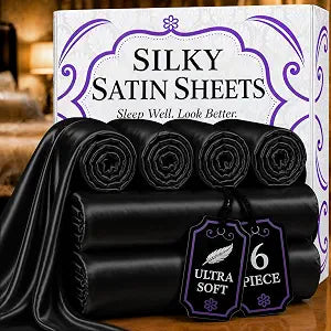DECOLURE Satin Sheets Queen Size | Softer Than Silk | Luxury 6 Pc Bed Set
