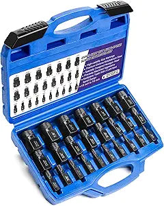 LLNDEI Screw Extractor Set Hex Head Multi-Spline Easy Out Bolt Extractor Set, EZ Out Rounded Screw Remover, 1/8 Inch to 7/8 Inch in 1/32-Inch Increments, CR-MO, 25 Pieces, Stripped Fastener Tool