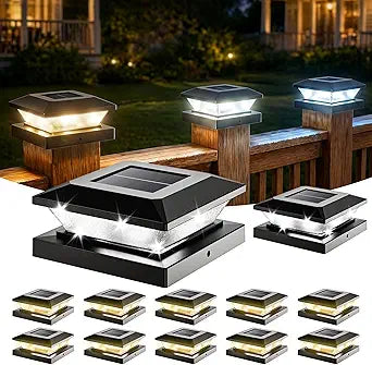 4x4-Solar-Post-Cap-Lights-Outdoor 12 Pack Solar Powered Fence Post Lights 3 Lighting Modes Deck Postcap Light for 3.5x3.5 4x4 Wood/Vinyl Posts LED Waterproof Garden Patio Porch Posts Lighting Black