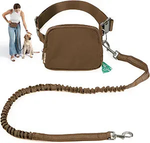 Hands Free Dog Leash with Dog Treat Pouch - Stylish & Trendy Waist Leash for Dog Walking - Wear Around the Waist or Crossbody - Durable & Detachable - Shock Absorbing - Waste Bag Dispenser