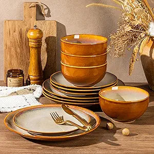LERATIO Ceramic Dinnerware Sets for 4, Coupe Plates and Bowls Sets,Highly Chip and Crack Resistant | Dishwasher & Microwave & Oven Safe Dishes set,Reactive Glaze Dinnerware- Service for 412pcs