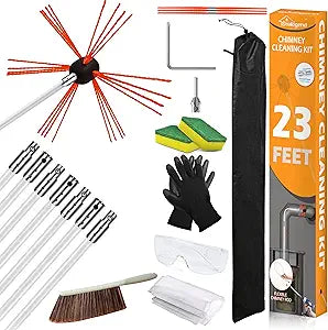 Sealegend 23 Feet Chimney Sweep Kit Chimney Brush, Chimney Cleaning Kit and Rotary Chimney Cleaning System, Fireplace Brush Tool with 7 Nylon Flexible Rods