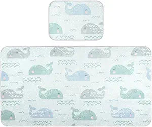 Burbuja Baby Cooling Mat Cute Whales Bed Pad Ice Silk Cool Mat for Crib Mattress, Sleeping Pad with Pillowcase for Girl Boy, 28x52 in