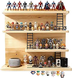 Magnetic Tonies Shelf for Wall, 4-Tier Pinewood Floating Storage, Holds 50+ Characters with Dedicated Tonebox Charging Spot, Figures Organizer for Kids Room Black