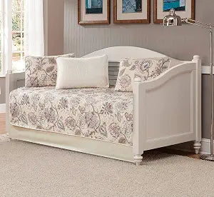 Luxury Home Collection 5 Piece Daybed Quilted Reversible Coverlet Bedspread Set Floral Printed Beige Pink Blue #Hilton (Daybed)