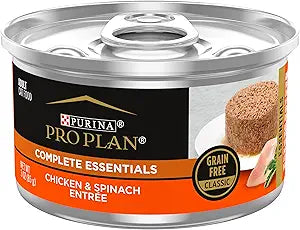 Purina Pro Plan Grain Free Pate Wet Cat Food, COMPLETE ESSENTIALS Chicken & Spinach Entree Classic - (Pack of 24) 3 oz. Pull-Top Cans