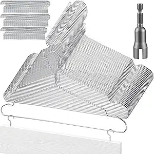Sliner 24 Pack Cabinet Door Hangers for Spray Painting 15.7 Inch with 100 Screw-in Cup Hooks and 1 Wingnut Driver Bit for Paint Hanger Drying, Cabinet Door Drying Rack Painter Tools DIY(Silver)