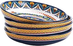Bico Havana Pasta Bowls, 35oz Salad Bowl Set of 4, Large Ceramic Serving Dinner Bowls for Soup and Cereal, Microwave and Dishwasher Safe, Gift for Housewarming and Thanksgiving