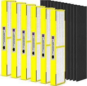 6 Packs FLT5000 Plastic Frame True HEPA Filter C Replacement Compatible with AC5000 AC5000E AC5250PT AC5350B AC5350BCA AC5350W AC5300B with 12 Packs Activated Carbon Pre-Filters