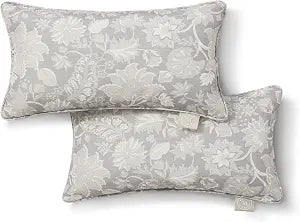 Martha Stewart Distressed Jacobean Indoor Outdoor Decorative Lumbar Pillow 2-Pack Set, UV Fade Resistant, Water Repellent, Printed Floral Design, Grey, 11"x18"
