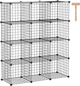 C&AHOME Wire Cube Storage, 12-Cube Storage Organizer Metal, C Grids Storage Bins Shelving, Modular Bookshelf Shelf, Closet Cabinet Ideal for Bedroom, Office 36.6L x 12.4W 48.4H Black